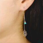 Boucles D'oreilles khmissa pierre En Or 18K