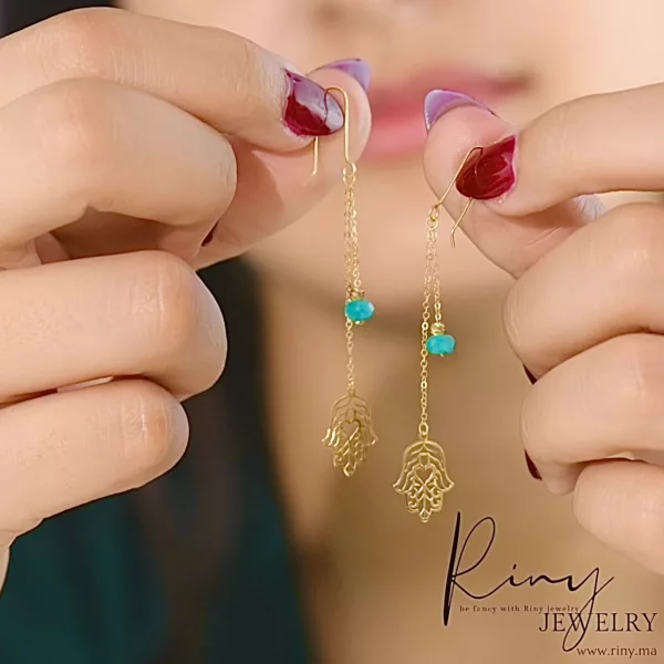 Boucles D'oreilles Khmissa Pierres – Image 2
